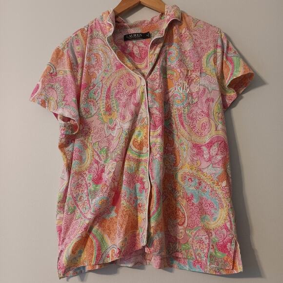 Lauren Ralph Lauren Pink Paisley Short Sleeve Pajama Top XL - Picture 1 of 7